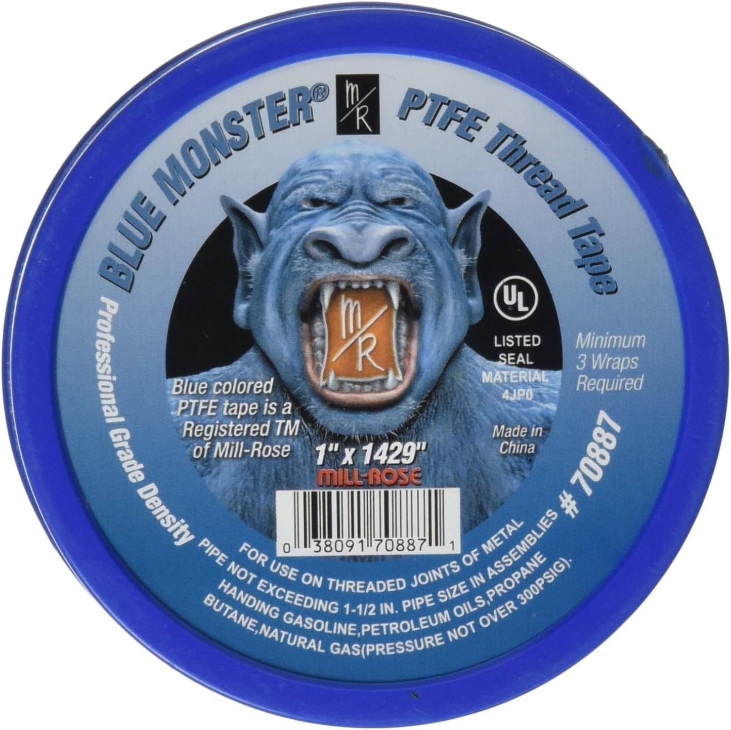 Mill-Rose Blue Monster PTFE Thread Sealant Tape, 1 in W x 119 ft, Blue, 0.0035 in Thick 70887-1 Each