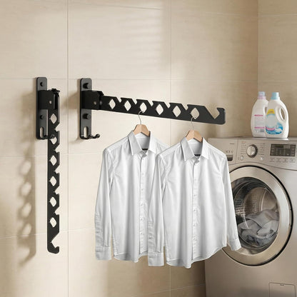 3-Pack Black Aluminum Wall Mounted Coat Hanger Holder, Retractable Folding Drying Rack - Space Saving Closet Organizer for Laundry, Bedroom, Bathroom