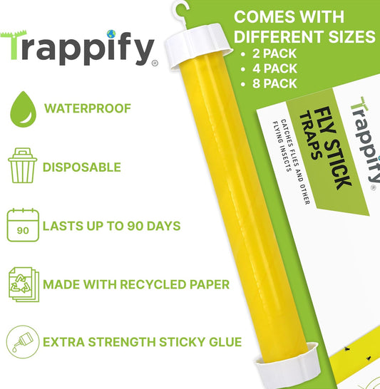 Trappify Hanging Fly Traps Outdoor: Fruit Flies and Flying Insect Trap for Indoor & Outdoor Use I Disposable Sticky Fly Trap Indoor House Pest Control (2 Pack)