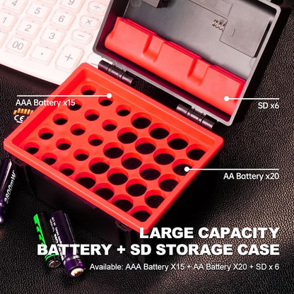 LYNCA Hard Battery Organizer Storage Box and SD Card Case Holder - Holds 6 SD Cards 20 AA Batteries and 15 AAA Batteries - with Built-in Battery Tester ("SD*6 AA Battery*20 AAA Battery*15")