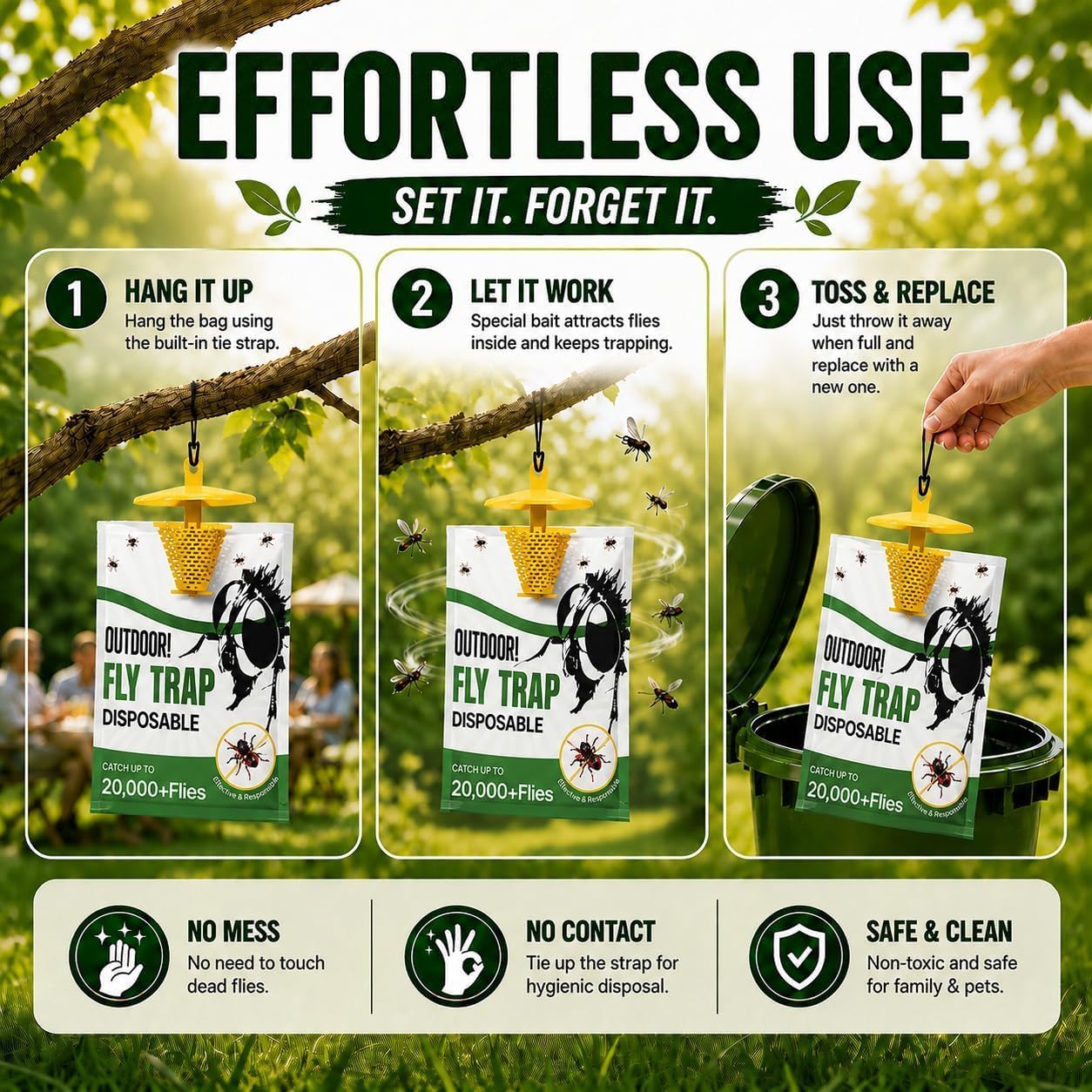Fly Traps Outdoor 9 Pack, High-Capacity Disposable Water-Activated Hanging Bags - Outdoor Protection Pouches for Horse Stables, Barns, Ranches and Yards