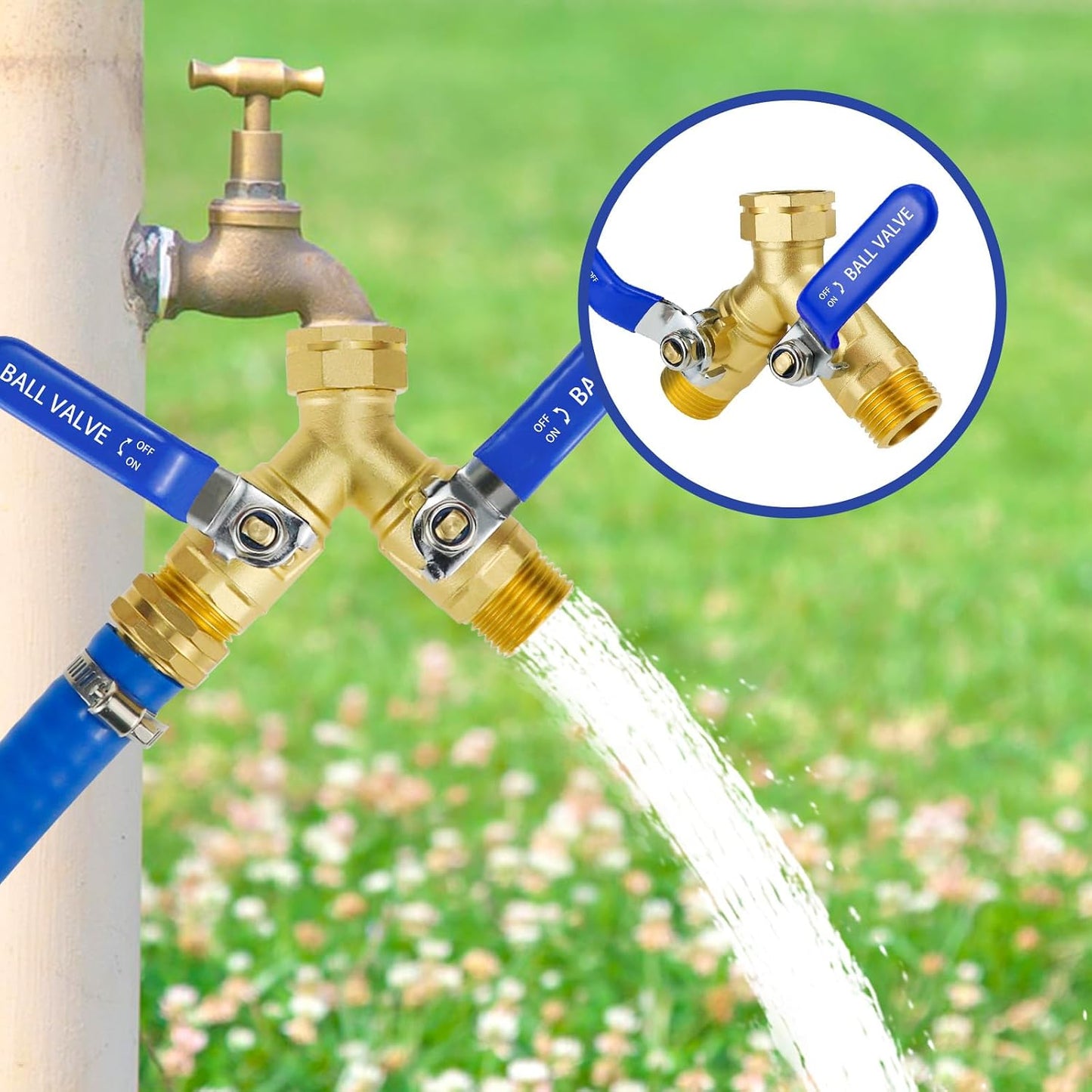 2 Way Hose Splitter, GHT3/4 Water Hose Splitter For Outdoor Spigot | for Yard Irrigation,Individual Shut Off Valves,Heavy Duty Brass ,Full Flow Port,Double Spigot,Swivel Joint