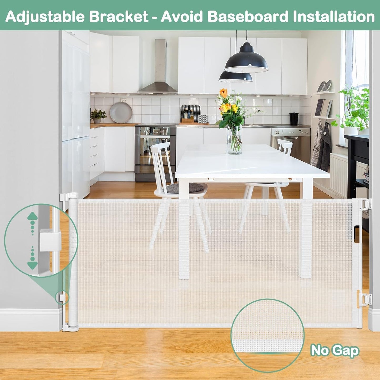 55 Inch Retractable Dog Gate Outdoor Scratch-Resistant Mesh Baby Gate for Stairs Retractable Baby Gates for Doorways Anti-Climb Outdoor Dog Gates for Decks Keep Kid/Pet away from Dangerous Place, Gray