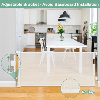 55 Inch Retractable Dog Gate Outdoor Scratch-Resistant Mesh Baby Gate for Stairs Retractable Baby Gates for Doorways Anti-Climb Outdoor Dog Gates for Decks Keep Kid/Pet away from Dangerous Place, Gray