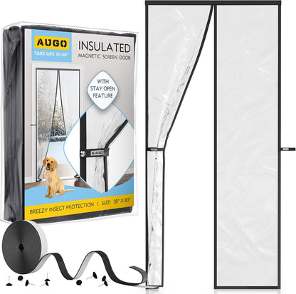 AUGO Heavy Duty Magnetic Screen Door – Fiberglass Pet Resistant Mesh, Self Sealing Hands Free Magnetic Closure, Tear Resistant Door Screen Keeps Bugs Out, Patent Pending Keep Open Feature – 38” x 83”
