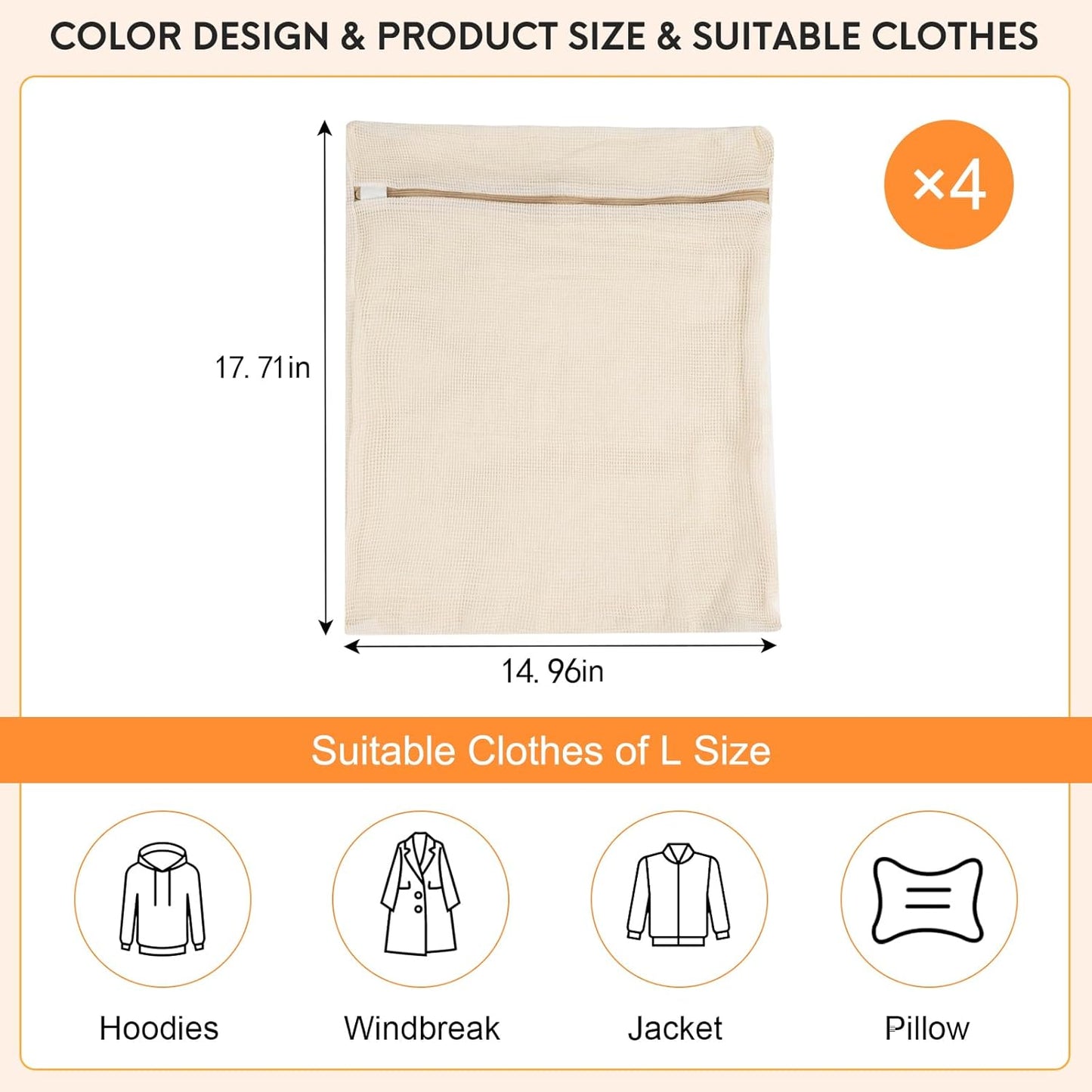 3-piece set extra-large 20×23.6 inch durable organic cotton mesh laundry bags, with sturdy zippers and breathable mesh, perfect for delicate items like underwear, clothes, pants, and socks.