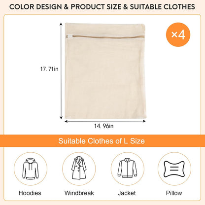 3-piece set extra-large 20×23.6 inch durable organic cotton mesh laundry bags, with sturdy zippers and breathable mesh, perfect for delicate items like underwear, clothes, pants, and socks.