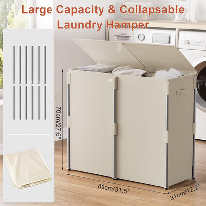 WOWLIVE 180L Laundry Hamper with Lid 3 Section, Large Laundry Basket with Removable Bags, Heavy Duty Metal Frame Dirty Clothes Hampers for Laundry, Laundry Basket Organizer for Laundry Room,Dorm,Black