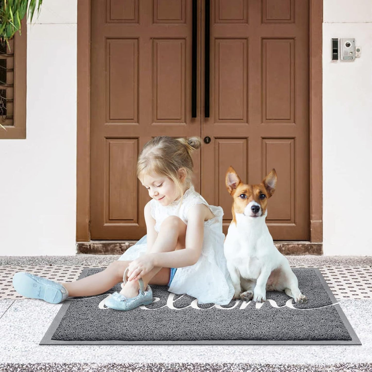 CozyBounty Black Door Mat Welcome Mats Outdoor Indoor Non-Slip Doormat for Entryway Low-Profile Floor Mat for Yard, Garage, High Traffic Areas (30"x17.5", Black)