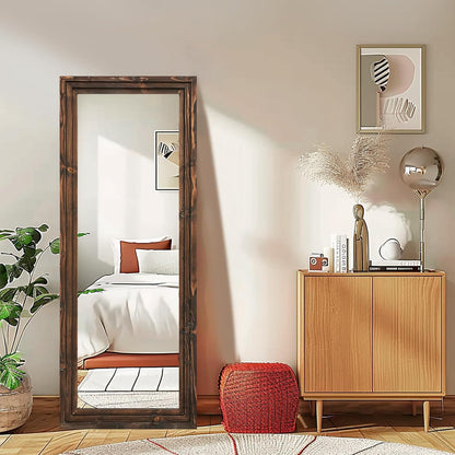 Full Length Mirror 65"x22" with Stand Solid Wood Frame Floor Large Mirror for Living Room, Bedroom Hanging Standing or Leaning Wall-Mounted, New Black