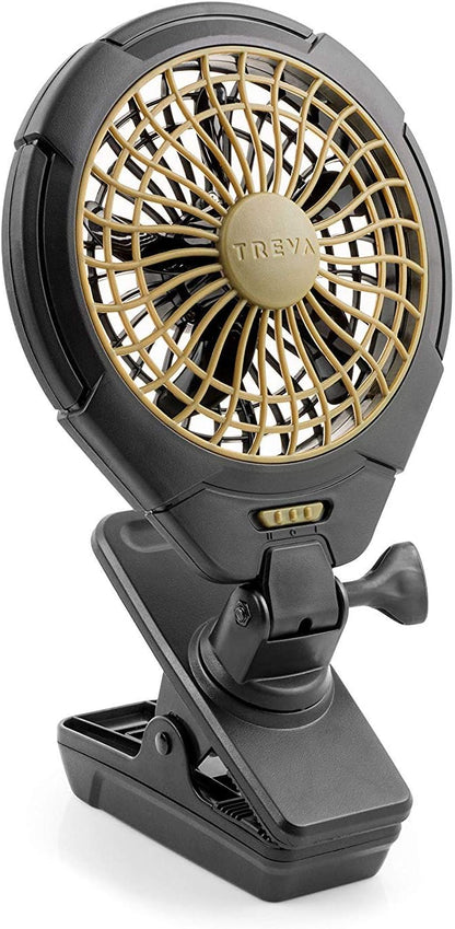 Treva 5 Inch Battery Powered Clip Slim and Portable Cooling Fan with Clamp for Travel, Outdoor,Camping, Car, Office Desk, Baby Stroller - Multi-Directional Rotating and Adjustable Head, Khaki (FC05005)