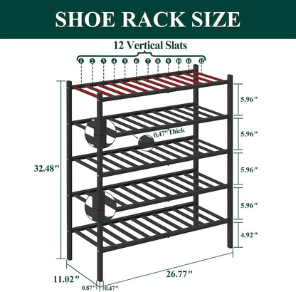 Smiry Bamboo Shoe Rack, 3 Tier Free Standing Wooden Shoe Organizer, Stackable Wood Shoe Storage Shelf for Closet, Entryway, 12 Vertical Slats, 2+1 Stack Standard Legs, 26.8"x11"x19.5", Natural