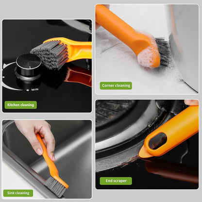 Crevice Cleaning Brush, Hard Bristle Crevice Cleaning Brushes, 3 in 1 Cleaning Brushes for Household Use Multifunctional Gap Cleaning Brush for Bathroom Kitchen Window Groove Corner Small Spaces