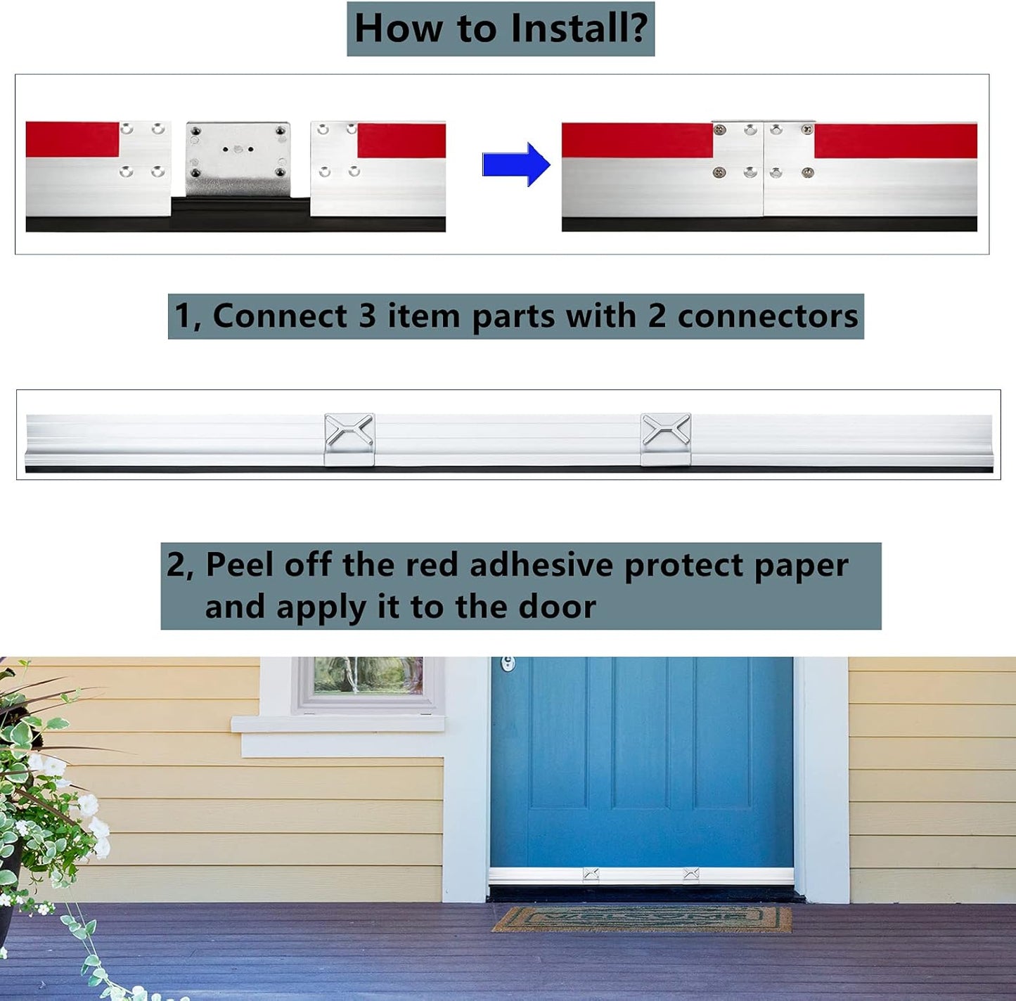 Aluminum Door Draft Stopper 36" Metal Sweep Bottom Seal Strip Noise Blocker with Rubber Sweep, Oil Bronze