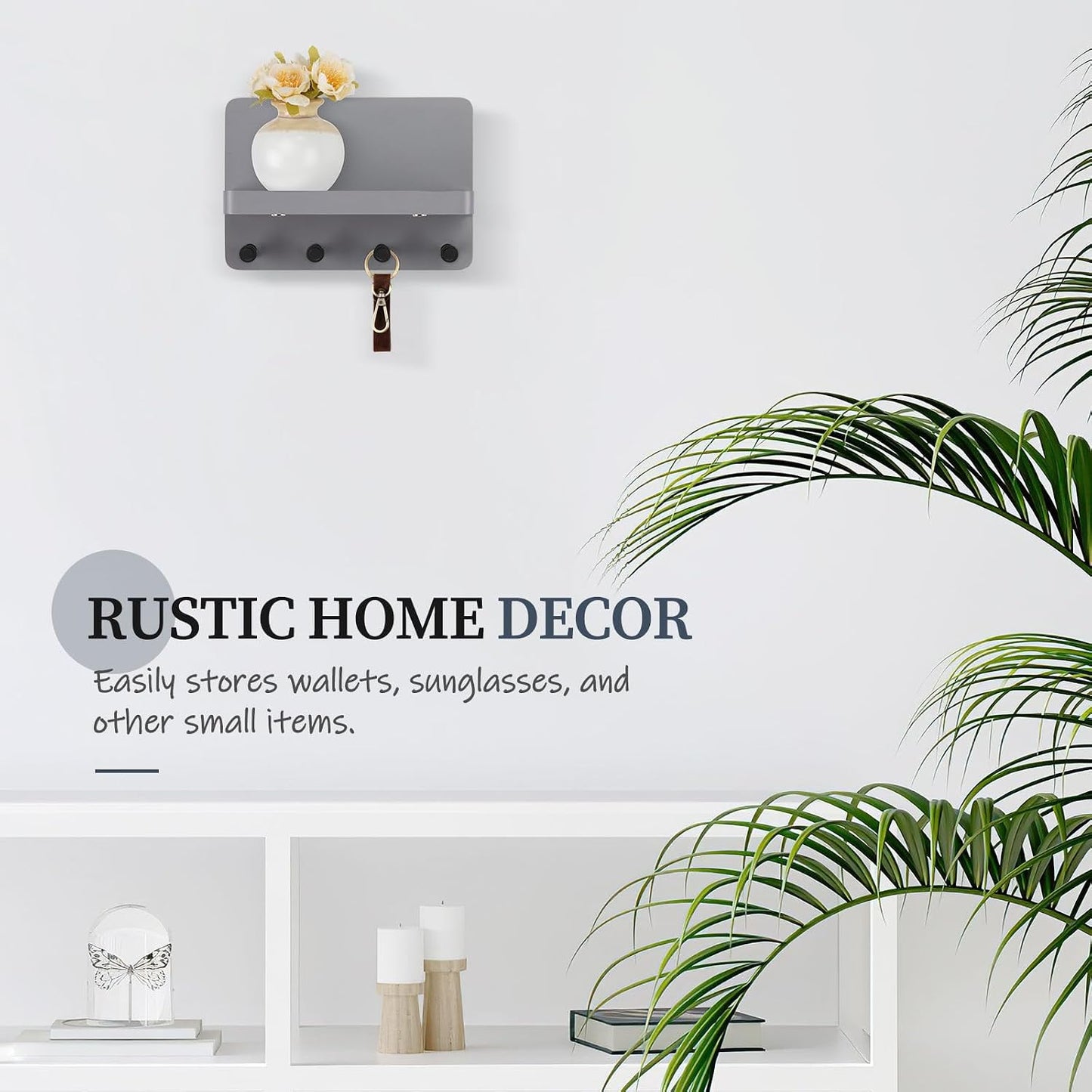 Nekon Key Holder for Wall with Shelf, Pine Wooden Key Hanger Wall Mounted, Farmhouse Wall Organizer for Home Entryway & Apartment (Standard, Wood)