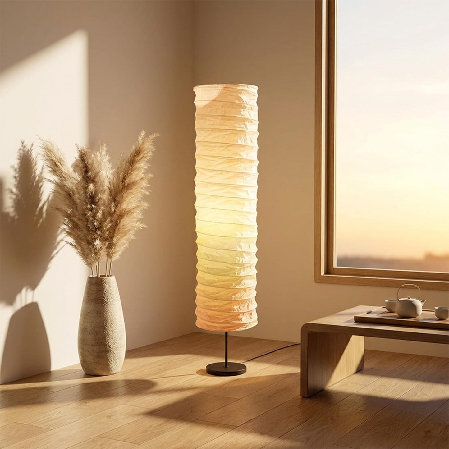 Foldable Paper Floor Lamp Shade Replacement, Standing Lamp Cover for Home Hotel Bedroom Living Room, Nordic Japanese Style Light Bulb Cage Guard & Protector