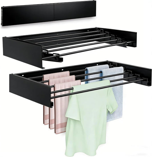Wall Mounted Laundry Drying Rack, Carbon Steel Foldable & Retractable Clothes Drying Rack, Space Saving Adjustable Towel Holder for Bathroom, Laundry, Small Spaces (1, White, 31.5")