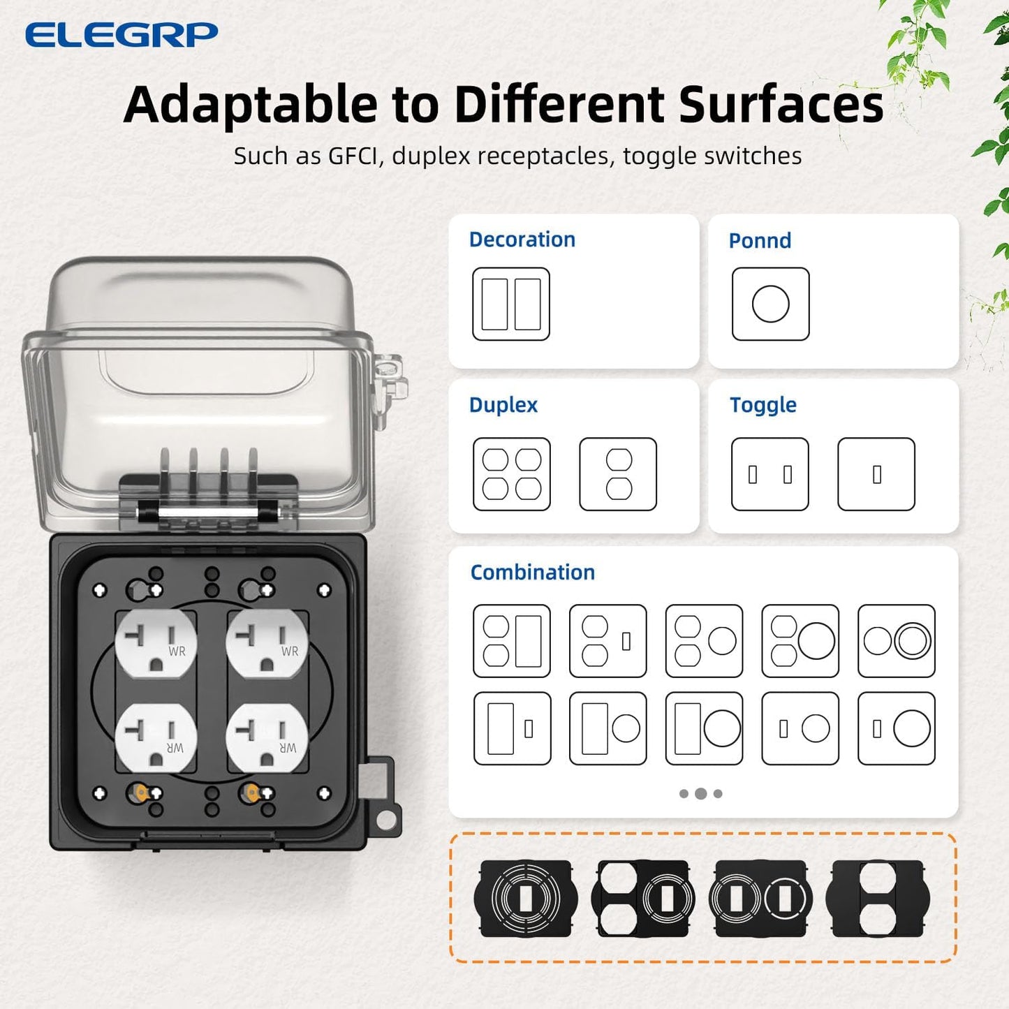 ELEGRP Weatherproof Outdoor Outlet in-Use Cover, Horizontal/Vertical Mount, Heavy-Duty Clear Cover for GFCI/Decorator Receptacles, Standard 1-Gang, UL/CUL Certified, 1 Pack