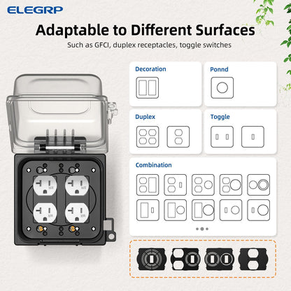 ELEGRP Weatherproof Outdoor Outlet in-Use Cover, Horizontal/Vertical Mount, Heavy-Duty Clear Cover for GFCI/Decorator Receptacles, Standard 1-Gang, UL/CUL Certified, 1 Pack