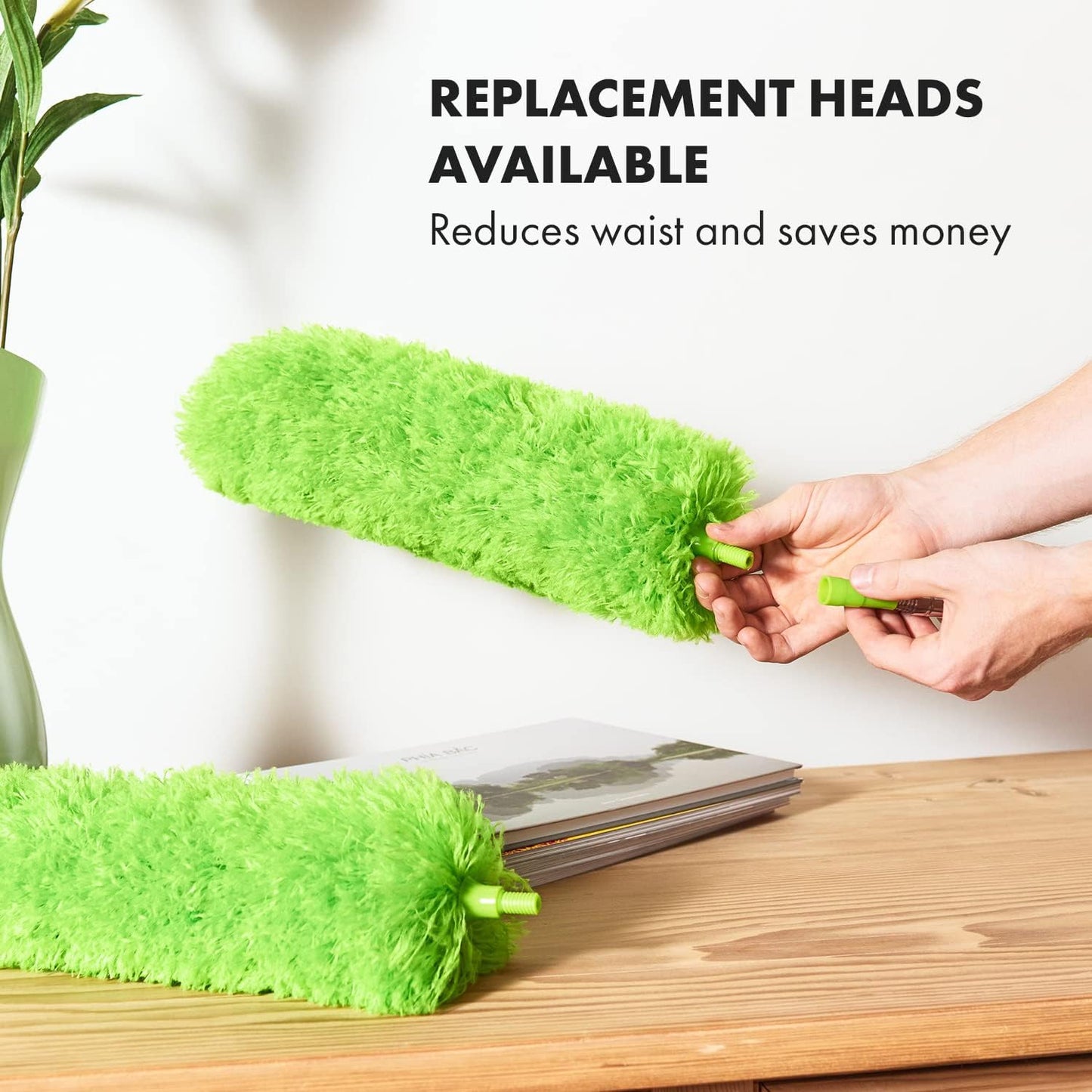 Gütewerk Extendable Microfiber Duster, 55 Inch - Feather Dusters for Cleaning Ceiling Fans, Blinds, Baseboards & High Ceilings - Washable, Electrostatic, 360° Bendable Head, Stainless Steel Pole