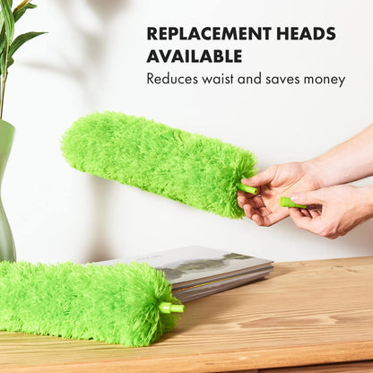 Gütewerk Extendable Microfiber Duster, 55 Inch - Feather Dusters for Cleaning Ceiling Fans, Blinds, Baseboards & High Ceilings - Washable, Electrostatic, 360° Bendable Head, Stainless Steel Pole
