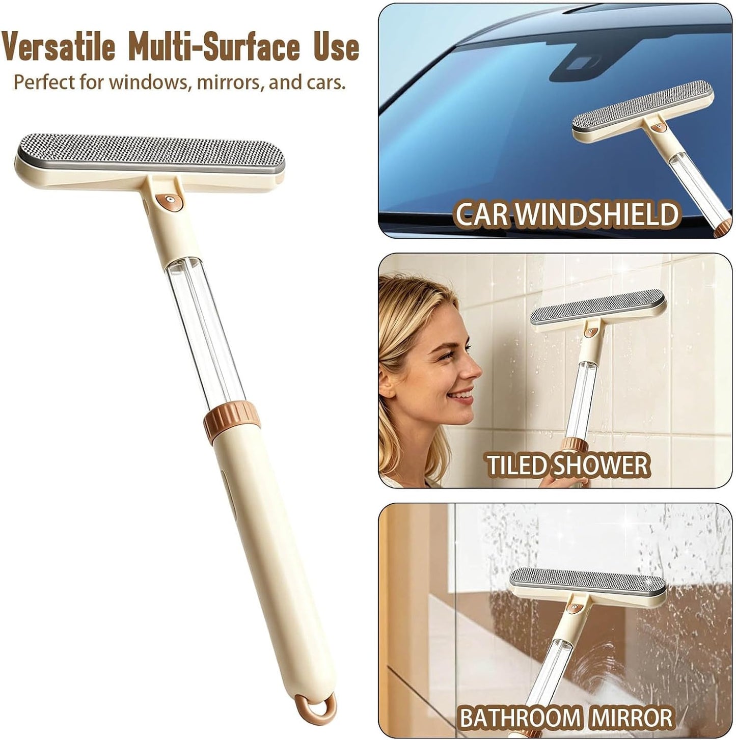 3-in-1 Telescopic Window Screen Cleaning Brush - Double-Sided Screen Cleaner Tool with Built-in Crevice Brush, Extendable Squeegee for Home Office Car Screens Window (1, Grey)