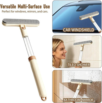 3-in-1 Telescopic Window Screen Cleaning Brush - Double-Sided Screen Cleaner Tool with Built-in Crevice Brush, Extendable Squeegee for Home Office Car Screens Window (1, Grey)