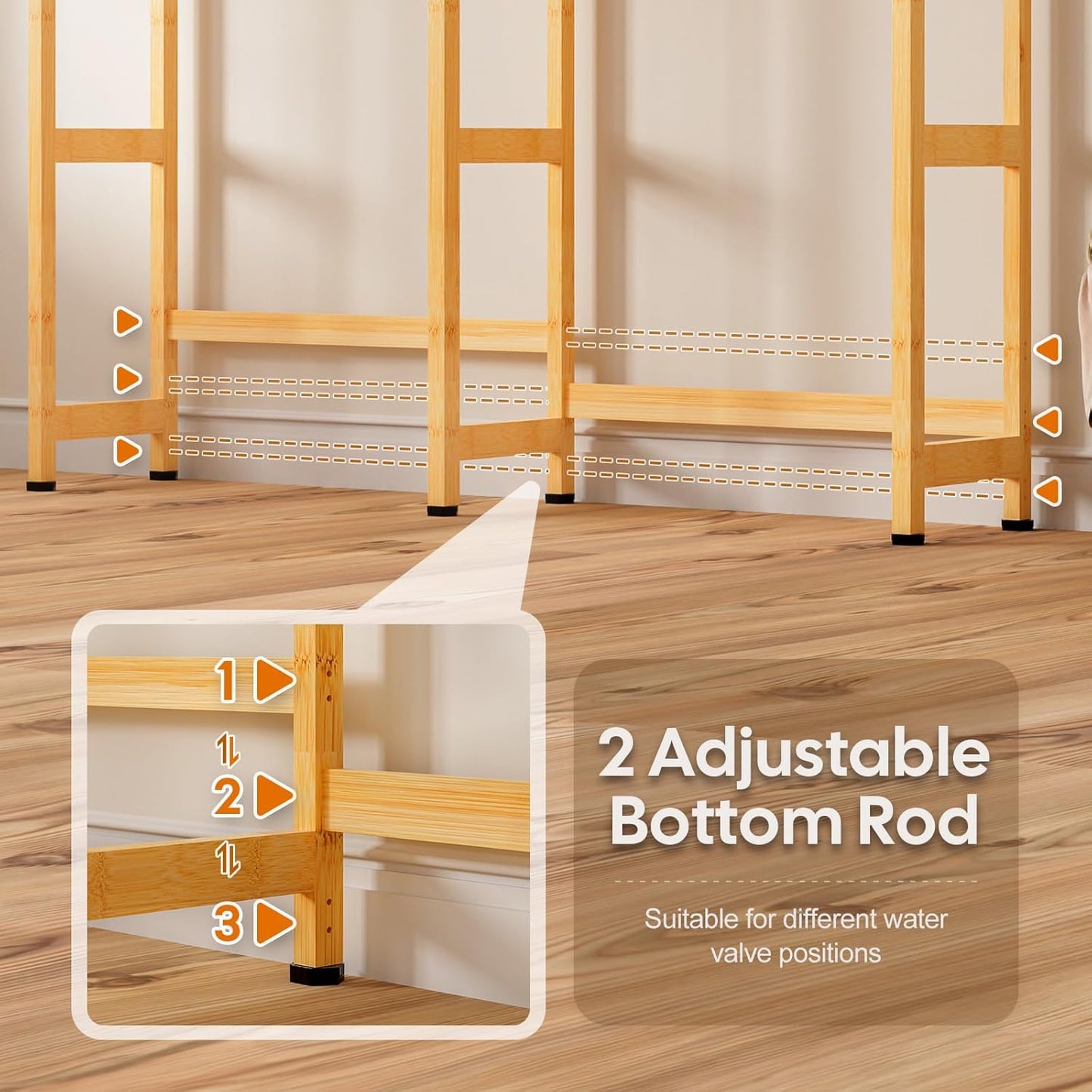 Cozivolife Over The Washer and Dryer Storage Shelf Bamboo,5 Tiers Laundry Room Drying Rack with Adjustable Shelves and 4 Hooks,Space Saver Organizer for Hanging Clothes and Towels (White)