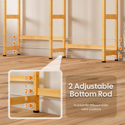 Cozivolife Over The Washer and Dryer Storage Shelf Bamboo,5 Tiers Laundry Room Drying Rack with Adjustable Shelves and 4 Hooks,Space Saver Organizer for Hanging Clothes and Towels (White)