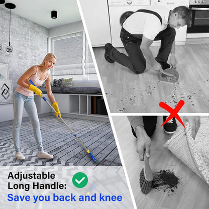 ITTAR Grout & Scrub Brush Combo, Floor Scrubber with Long Handle, Multi-Purpose Stiff Bristles Cleaning Brush Set for Tile, Grout, Deck, Kitchen, Shower Floor (2 Pcs)