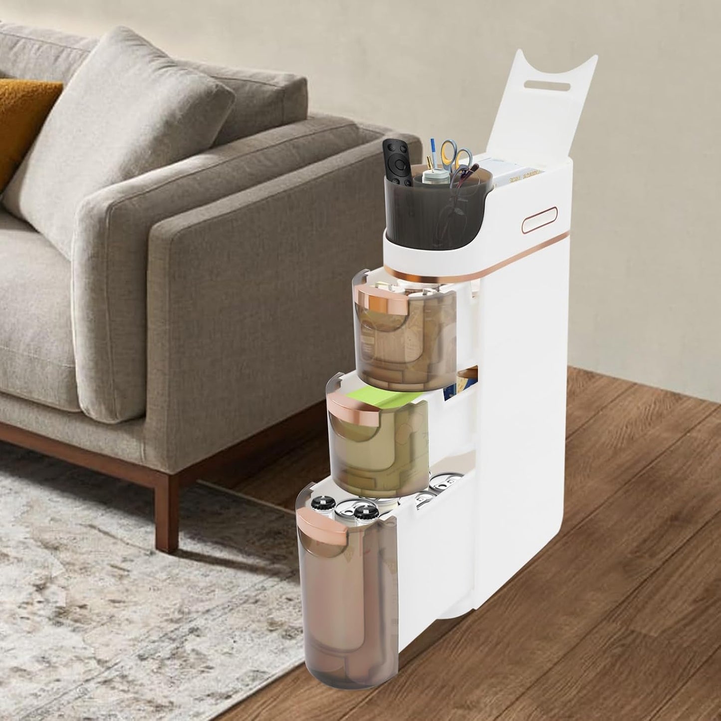7.09 Inch Slim Bathroom Storage Cabinet with 3 Drawers, PP Narrow Rolling Organizer Cart with Tissue Slots No Assembly Required for Kitchen Laundry Small Spaces