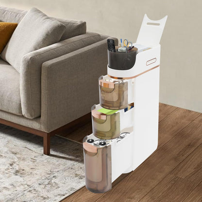 7.09 Inch Slim Bathroom Storage Cabinet with 3 Drawers, PP Narrow Rolling Organizer Cart with Tissue Slots No Assembly Required for Kitchen Laundry Small Spaces