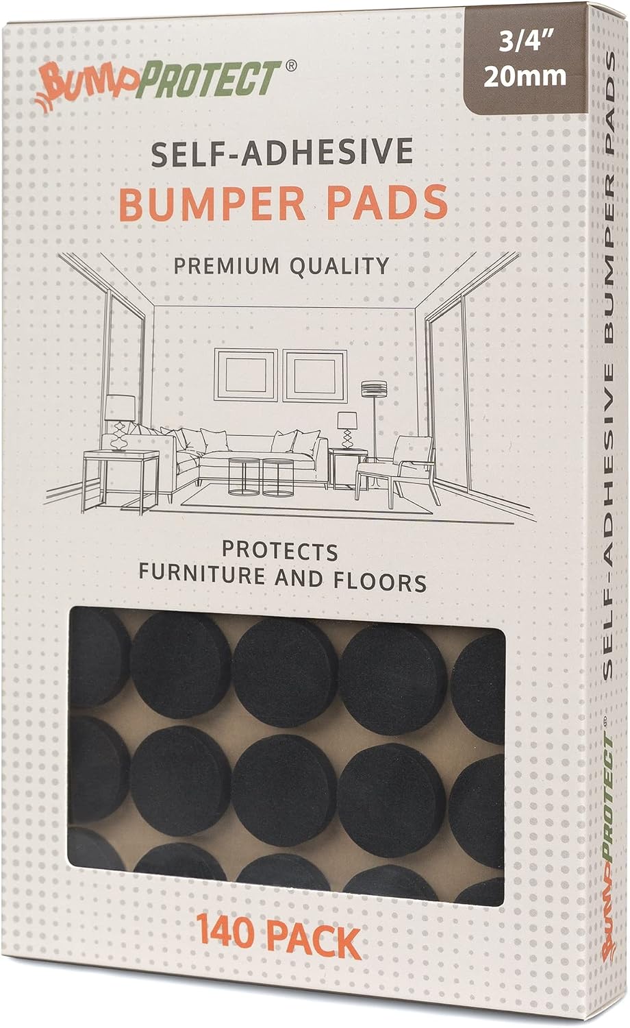Furniture Felt Pads 3/4" (19mm) Diameter Round 3M Self Adhesive Protects Furniture and Floors Against Bumps and Scratches 140 Pack - Black