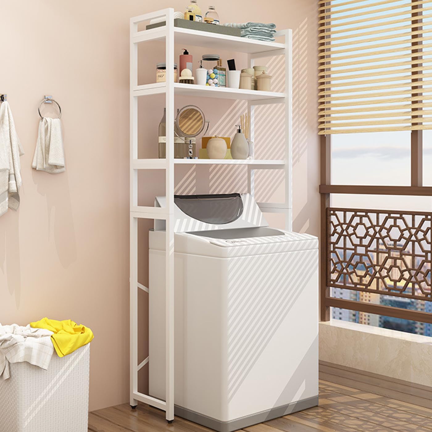 Gdrasuya10 Over the Washer and Dryer Storage Shelf for Laundry Room, 3 Tier White Washer Storage Utility Rack Shelf Laundry Storage Shelf Organizer Space Saving for Room