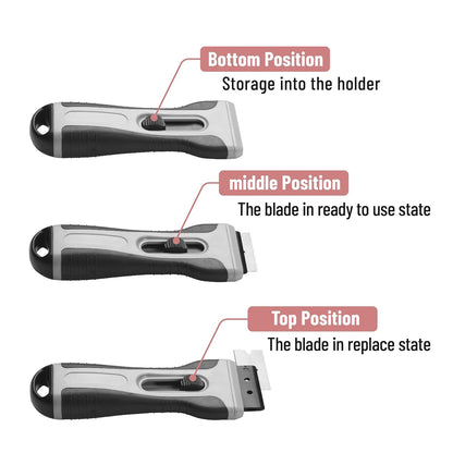 Bates- Razor Blade Scraper Tool, 2 Pack, Gray, 30 Extra Carbon Steel Blades, Anti-Slip Ergonomic Handle Design, Razor Scraper with Buid-In Blade Storage for Cleaning Window, Paint, Oven, Glass Stove