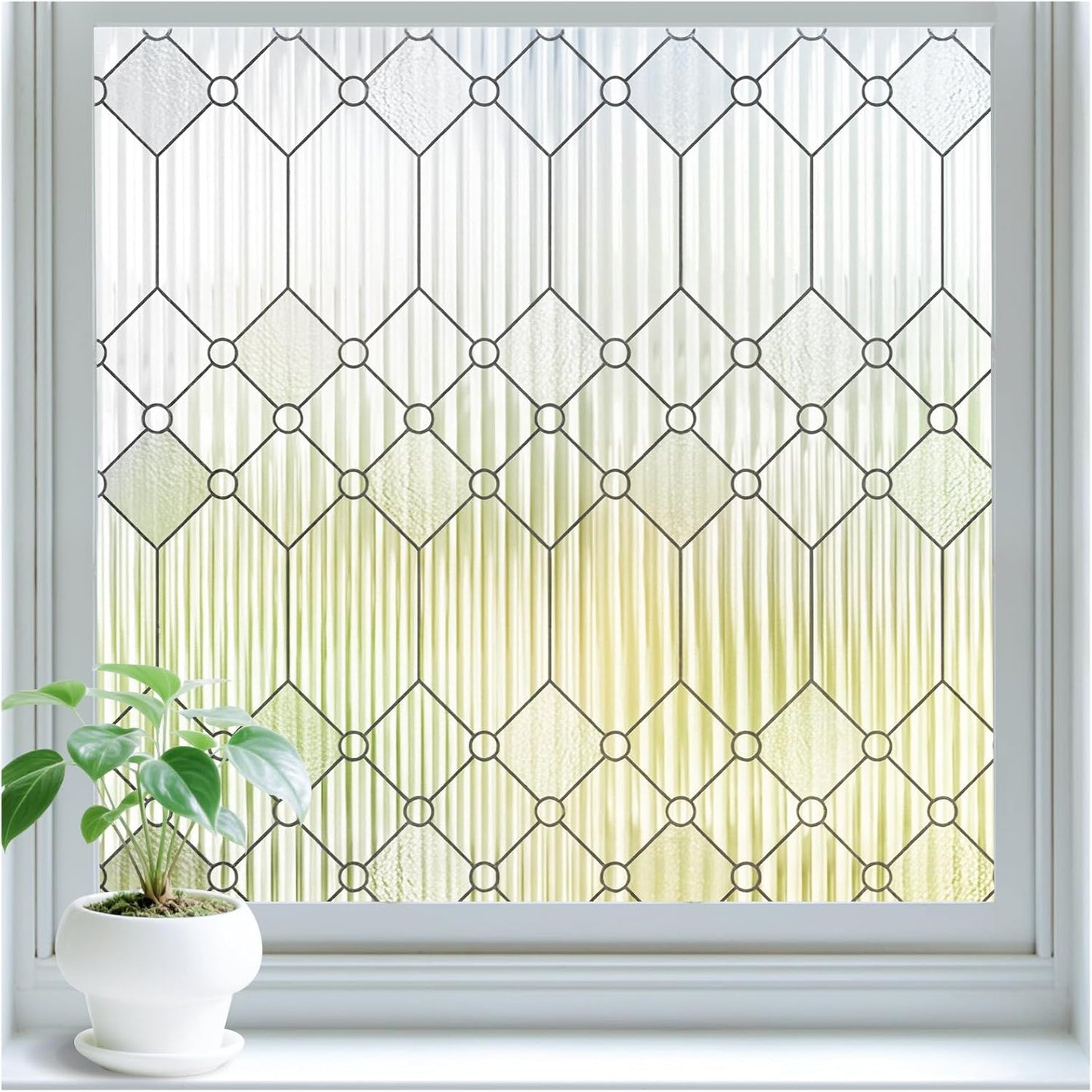 SUNBABY Reeded Glass Window Privacy Film, Frosted Glass Window Film for Bathroom & Front Door, Static Cling Decorative 3D Window Stickers Day and Night Privacy Sun Heat Blocking (17.5 x 78.7 Inch)