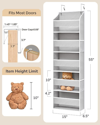 ULG 1 Pack Over Door Organizer with 5 Large Pockets 10 Mesh Side Pockets, Upgraded Linen Texture Over The Door Storage, 44 lbs Weight Capacity Hanging Storage Organizer, Ivory
