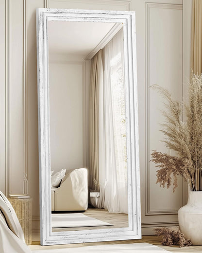Full Length Mirror 65"x22" with Stand Solid Wood Frame Floor Large Mirror for Living Room, Bedroom Hanging Standing or Leaning Wall-Mounted, New Black