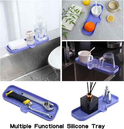 MicoYang Silicone Bathroom Soap Dishes with Drain Spout-Bathroom and Kitchen Sink Organizer,Sponge Holder,Dish Soap Tray,Perfect for Dispenser,Scrubber,Bottle,Cup on Sink or Counter-Coffee 4.9"×3.2"