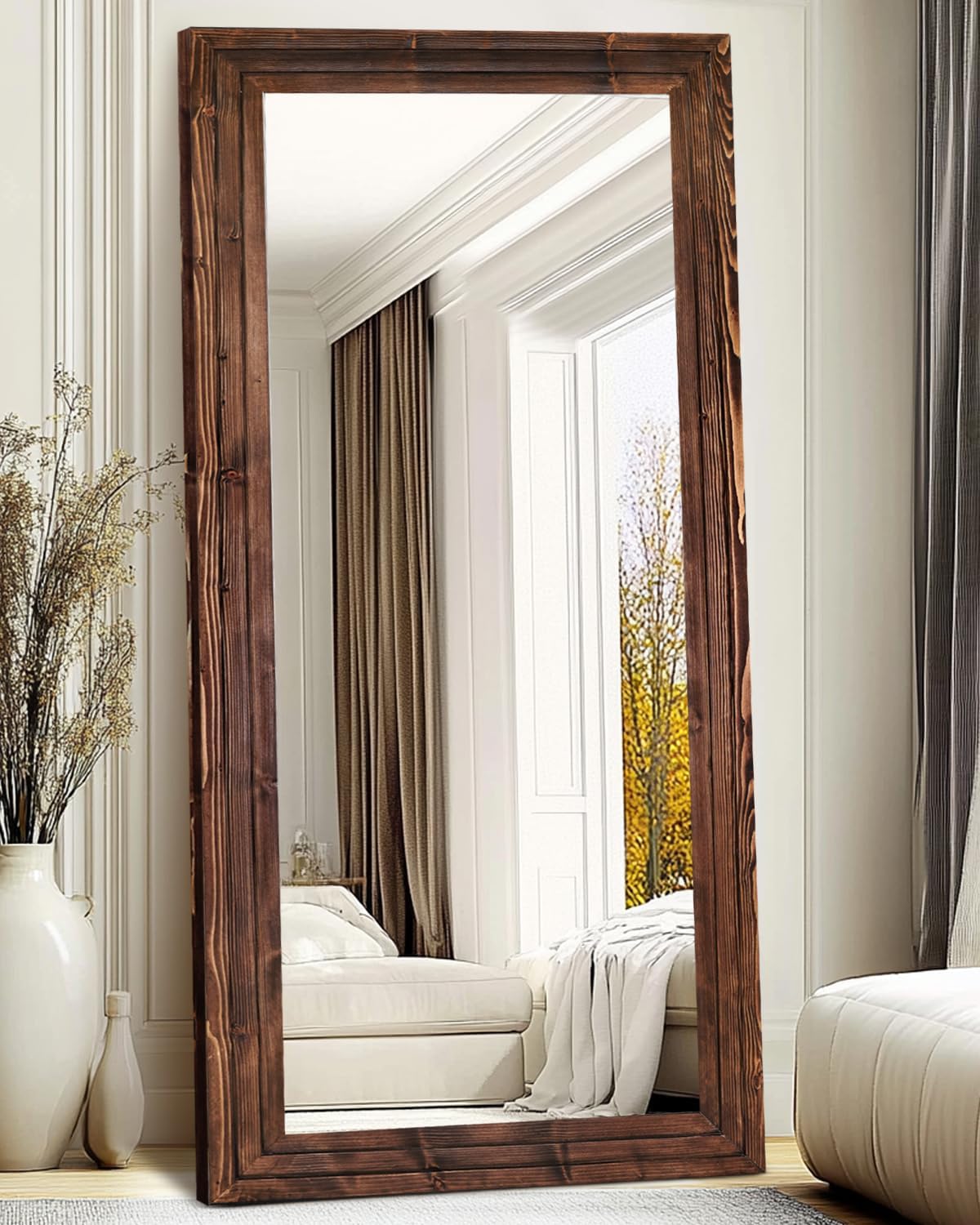 Full Length Mirror 65"x22" with Stand Solid Wood Frame Floor Large Mirror for Living Room, Bedroom Hanging Standing or Leaning Wall-Mounted, New Black