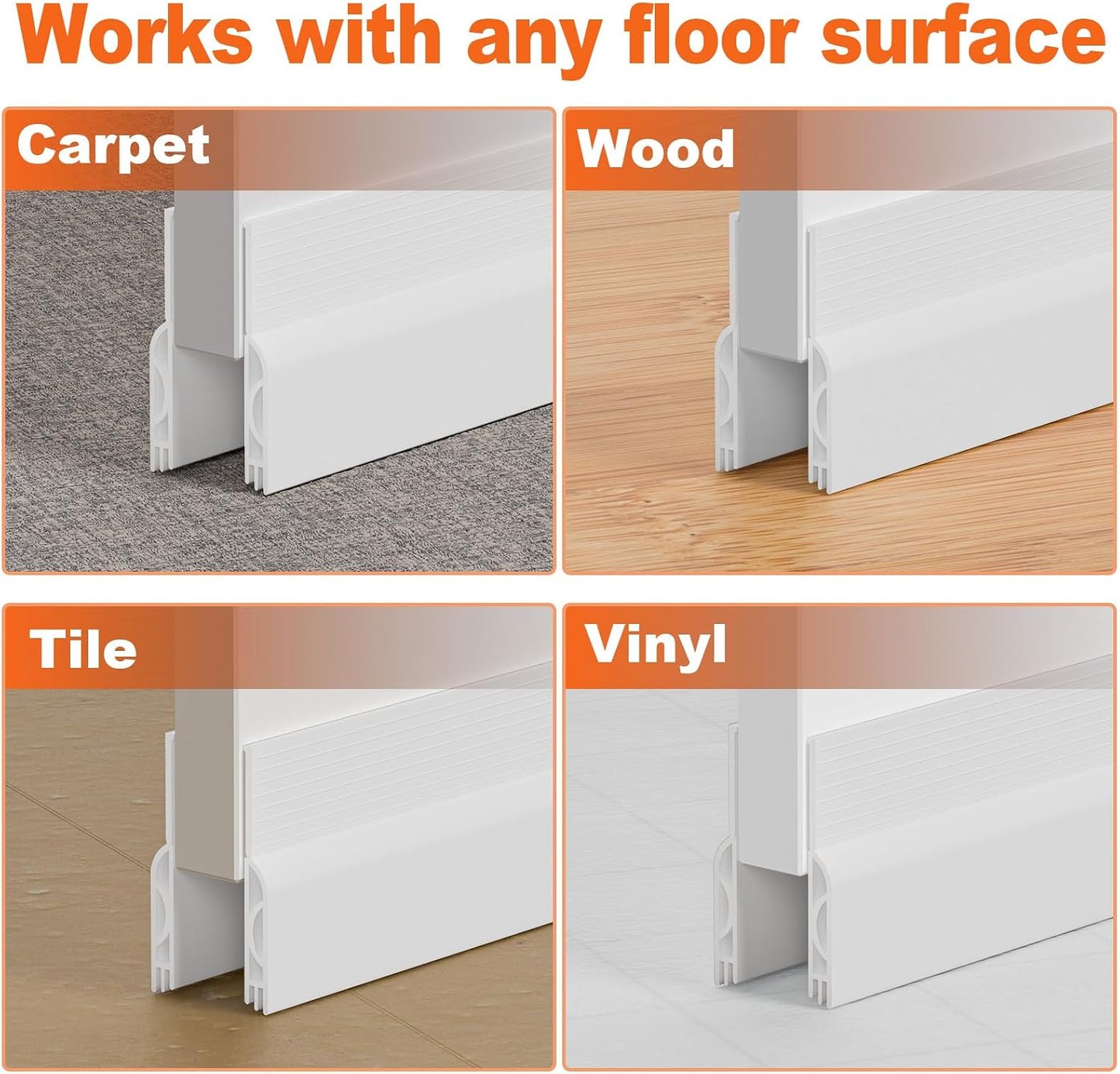 Door Draft Stopper, Door Sweep for Bottom of Door, Weather Stripping Door Seal Gap Filler Bottom Blocker Soundproof Cold Air Insulation Save Energy Installs Quickly and Easily (White, 39‘’)