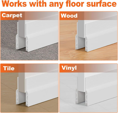 Door Draft Stopper, Door Sweep for Bottom of Door, Weather Stripping Door Seal Gap Filler Bottom Blocker Soundproof Cold Air Insulation Save Energy Installs Quickly and Easily (White, 39‘’)