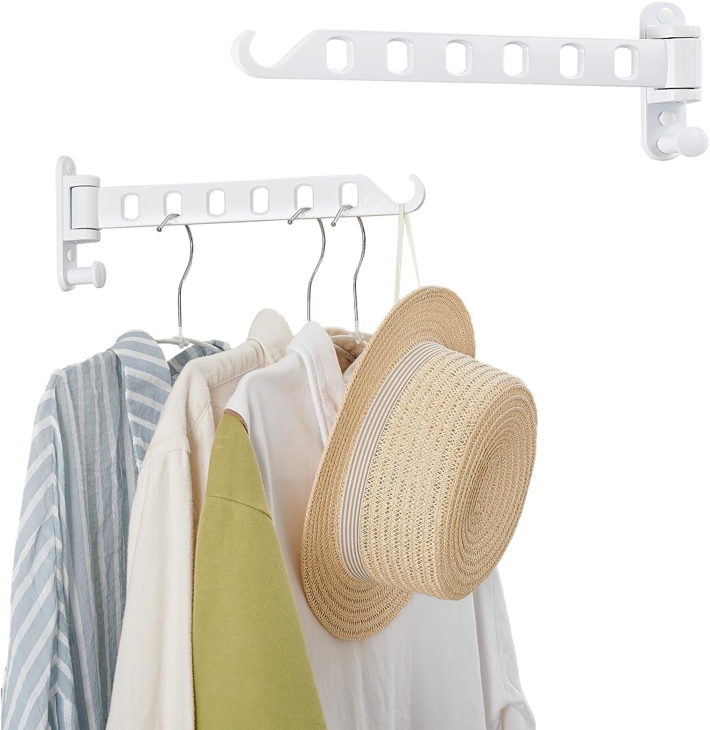 JOOM Wall Mounted Drying Rack, Foldable Clothes Hanger Rack for Laundry Room, Space Saving Wall Mount Clothes Rack, Aluminum Coat Hanger Holder for Closet, Bathroom, White