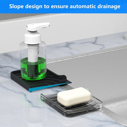 Sponge Holder for Kitchen Sink, Dish Sponge Holder & Soap Tray with Drain, Bathroom Sink Sponge Drying Rack & Perfect Organizer for Dispenser,Bottle,Cup on Sinks or Counter(8"x 4"Gray)