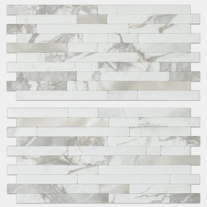 AULIGET 20 Sheets Peel and Stick Backsplash, Black & Grey Wood Look PVC Mixed Metal Stick on Backsplash Tiles for Kitchen