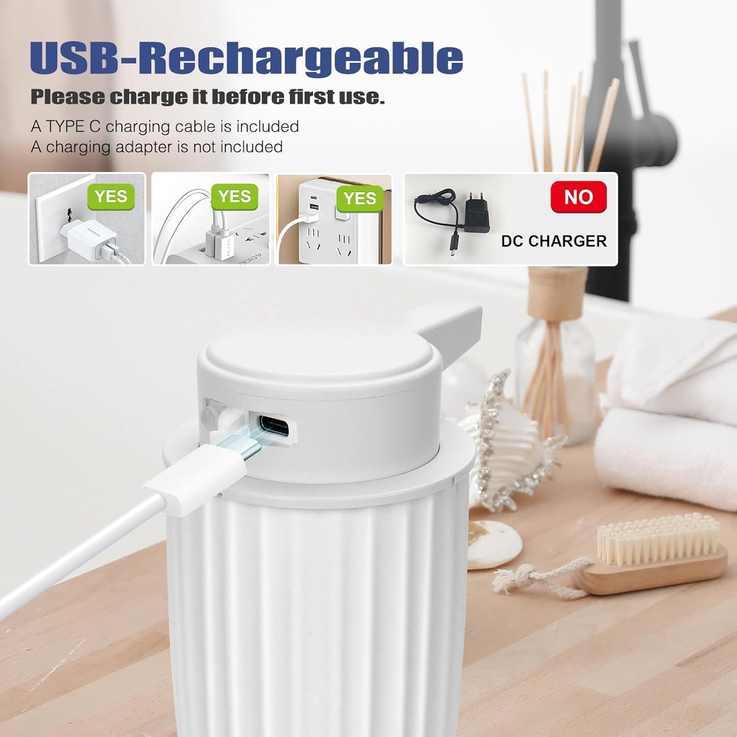 Automatic Soap Dispenser Foaming Touchless: 9oz Plastic Black - Rechargeable Electric Smart Auto Foam Soap Dispenser - Bathroom Kitchen Hand Dish Lotion