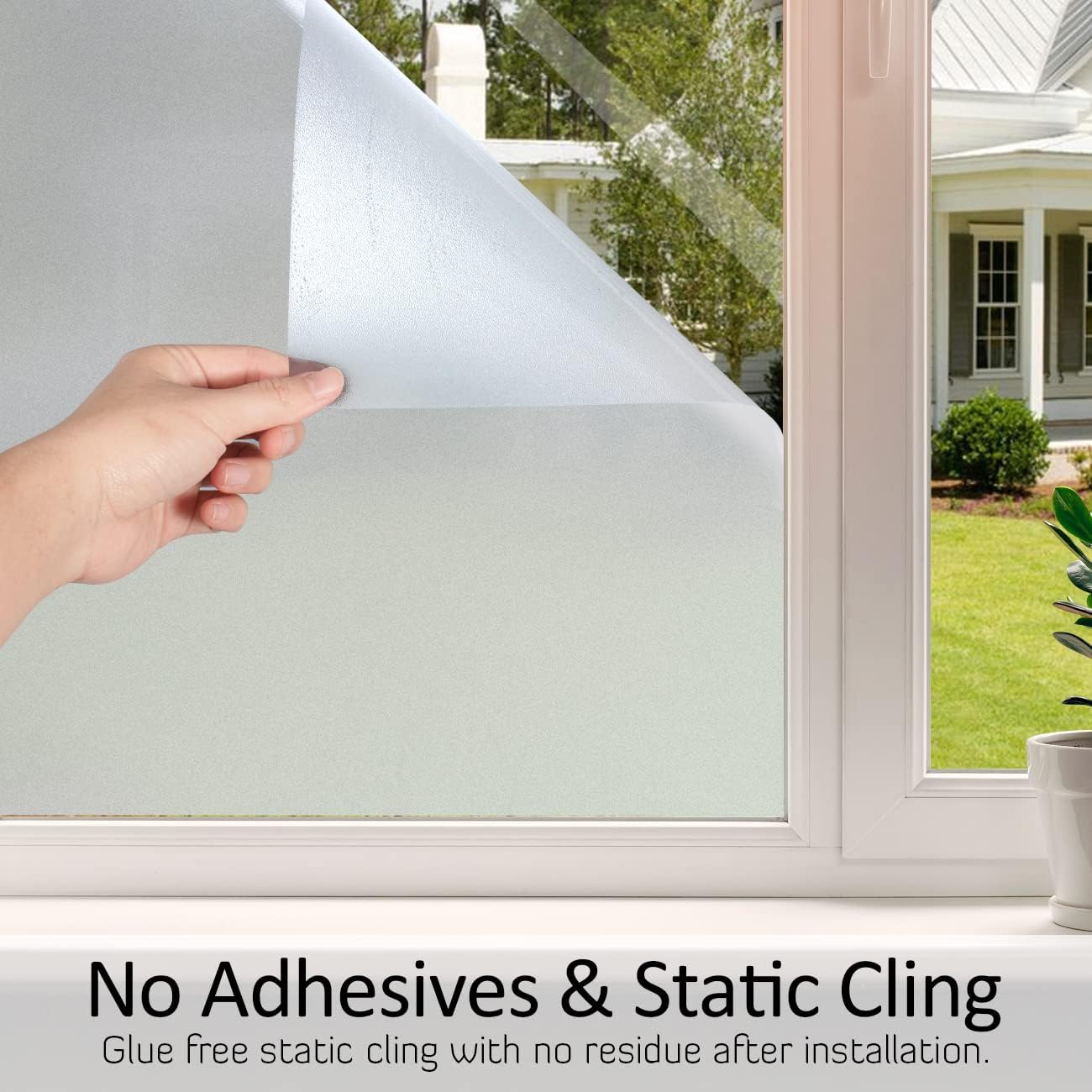 HIDBEA Frosted Window Privacy Film Heat Control UV Blocking, Static Cling Non-Adhesive Reusable Door coverings for Bathroom Home Office (Frosted 17.5 Inch x 6.5 Feet)