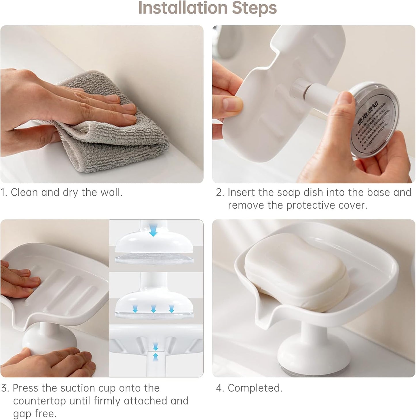 PAVSTINE Self-Draining Soap Dish with Suction Cup, Stand Bar Soap Holder, No Drill Removable Sponge Tray for Shower, Bathroom, Kitchen Sink, Easy to Clean & Keeps Dry, White