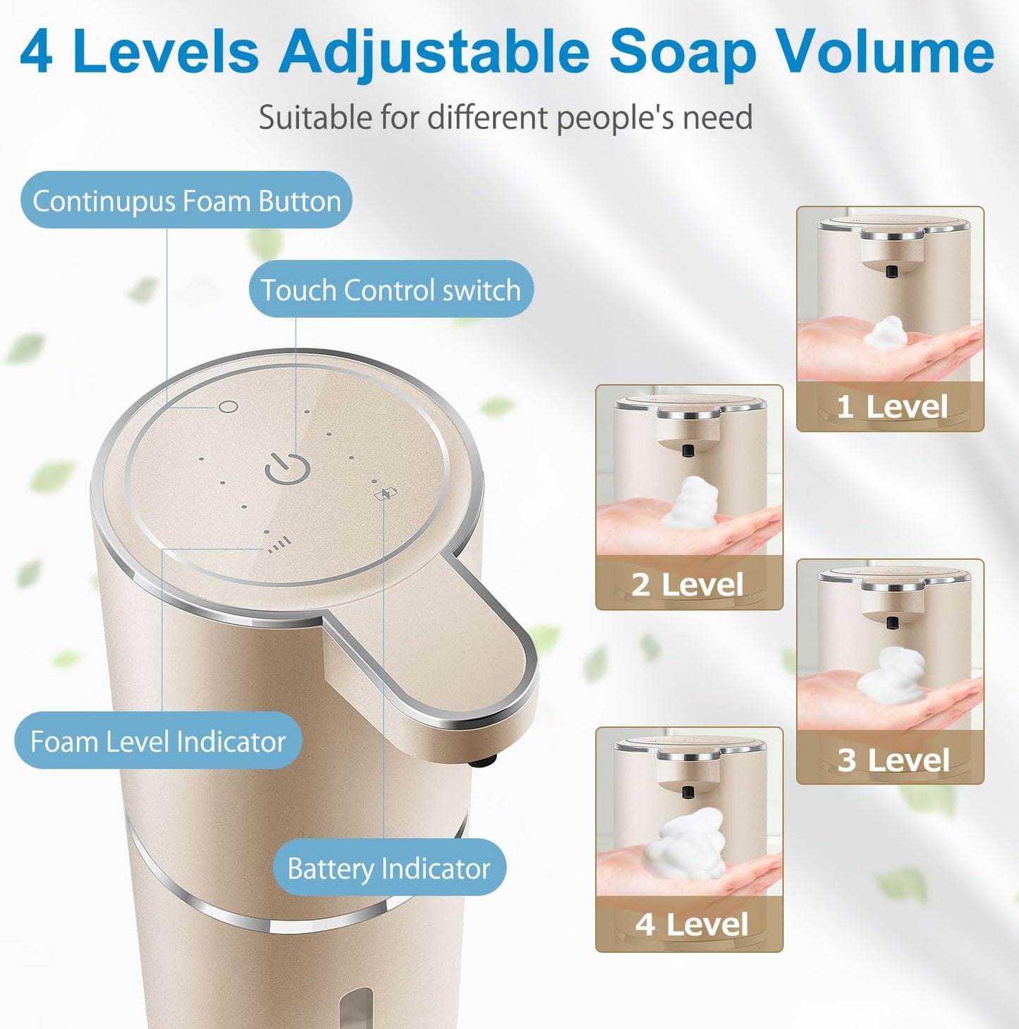 Automatic Foaming Soap Dispenser,4-Level Adjustable Foam, Wall Mount, USB Rechargeable,12.8oz/ 380ml,Touchless Hand & Dish Soap Dispenser for Bathroom, Kitchen,Hotel, Restaurant