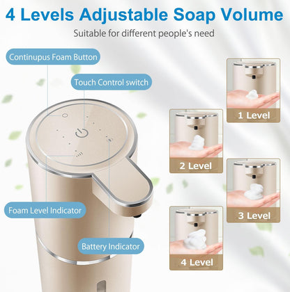 Automatic Foaming Soap Dispenser,4-Level Adjustable Foam, Wall Mount, USB Rechargeable,12.8oz/ 380ml,Touchless Hand & Dish Soap Dispenser for Bathroom, Kitchen,Hotel, Restaurant